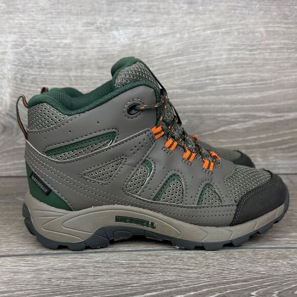 Merrell Oakcreek Mid Little Boy Sz 2M Waterproof Gray Green Lace Up Hiking Boots - Picture 1 of 11